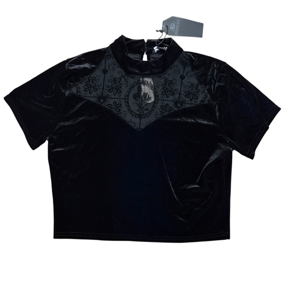 Disturbia Tops - Disturbia Velvet Floral High Neck Top